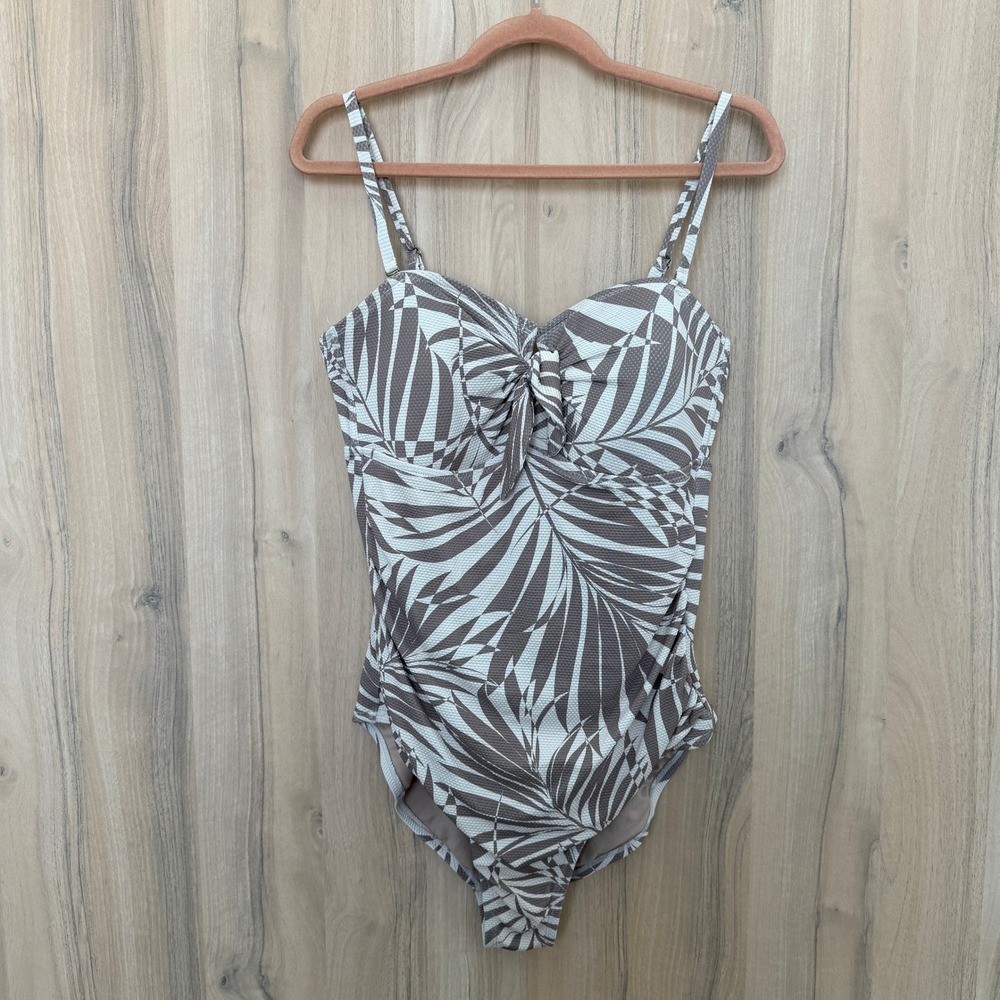 Womens One Piece Swimsuit XL Tan Palm Leaf Textured Tropical Resort Boho Coastal